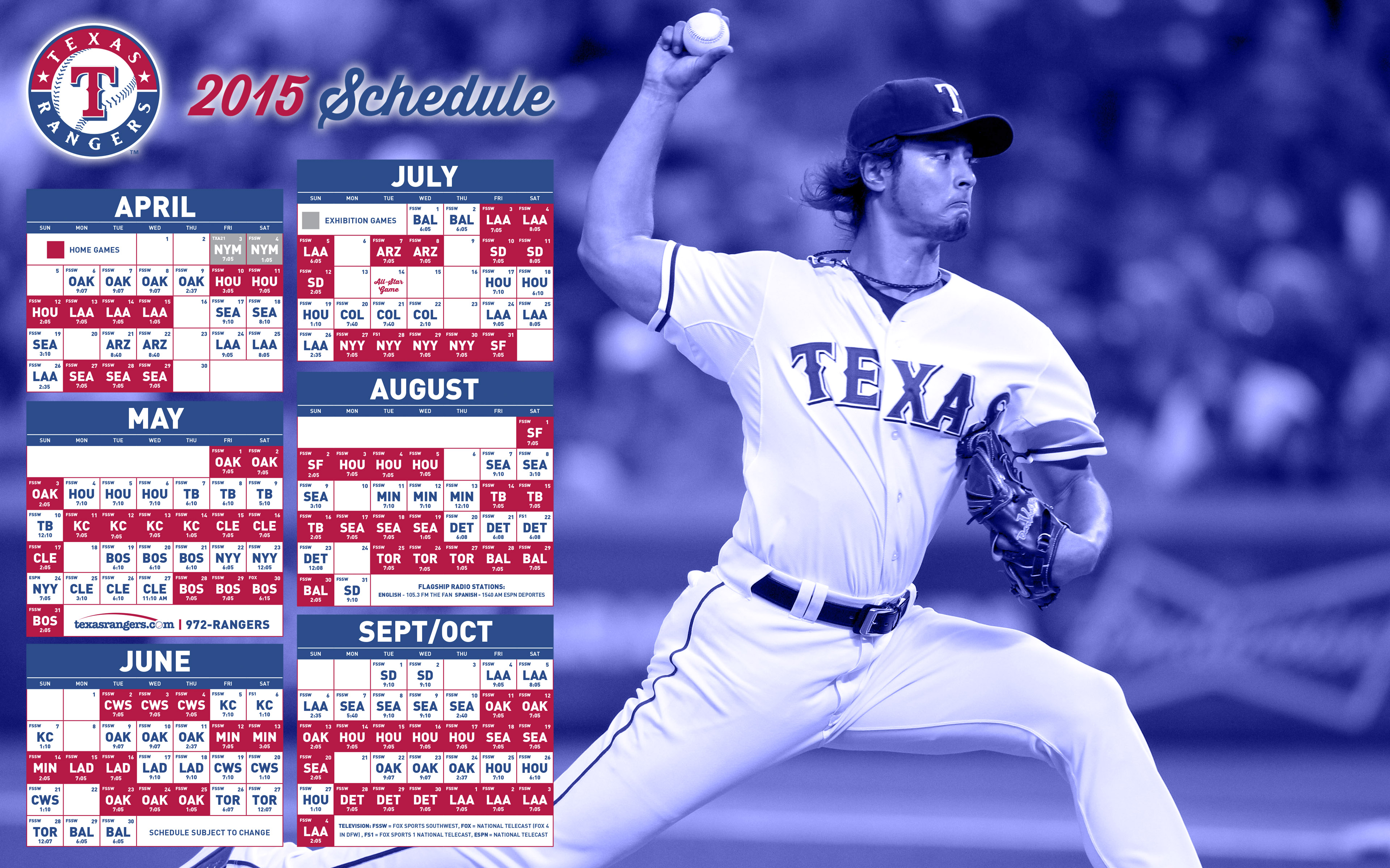 Texas Rangers 2015 MLB Season Schedule Wallpaper