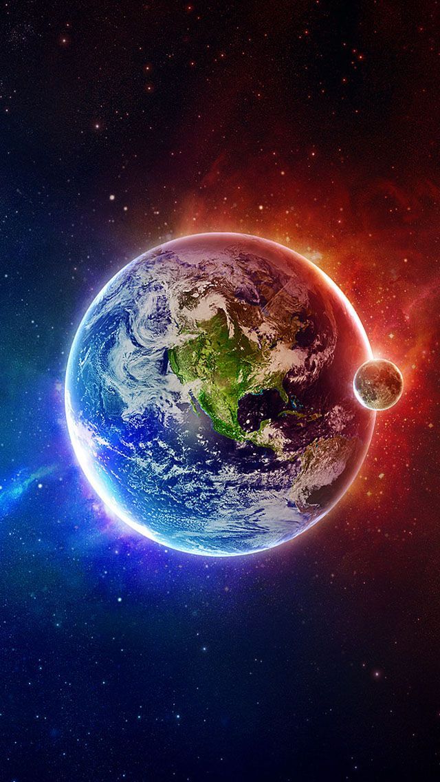 Earth and Moon Space Red Blue Full HD iPhone 5 Wallpaper | iPhone ...