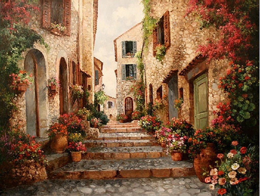 Italian Street Old Town Painting Italy Architecture Paul Guy ...