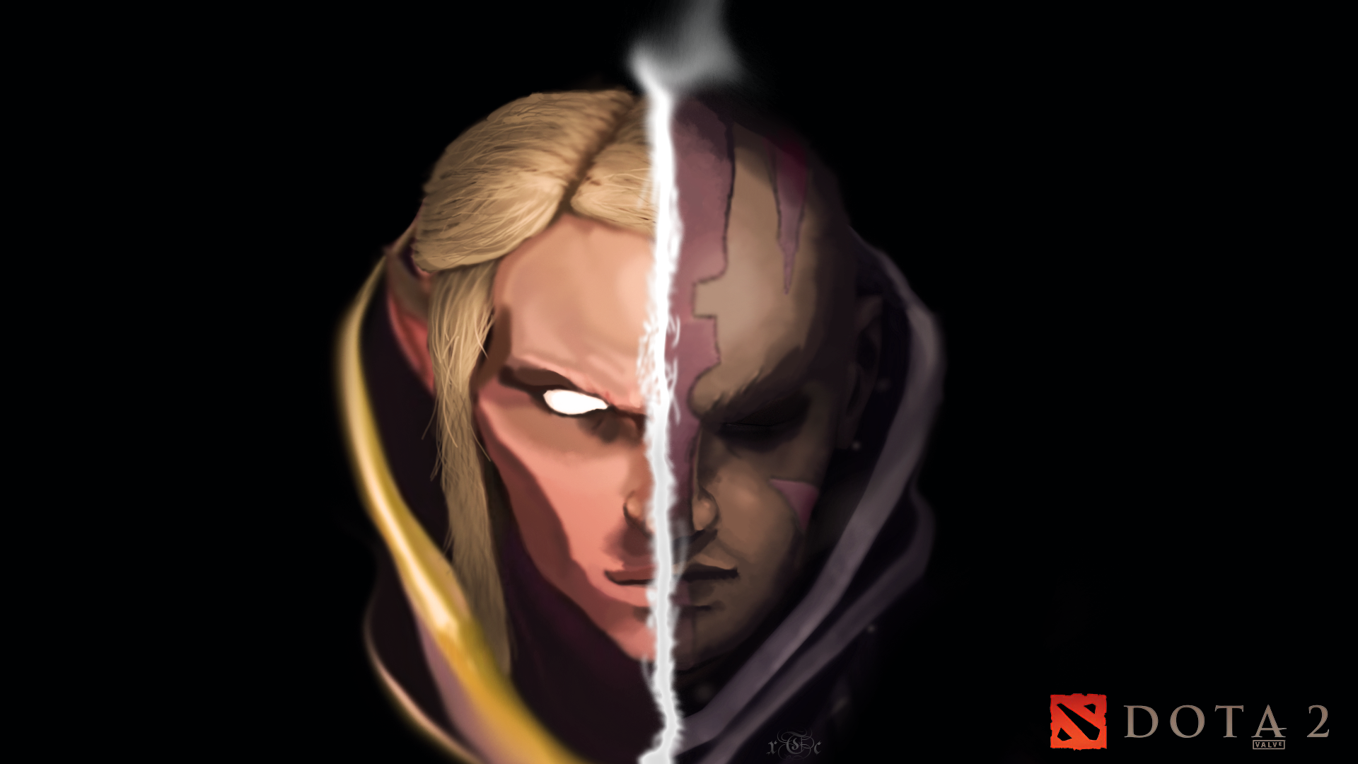 I painted an Invoker/Antimage Wallpaper using only a mouse. : DotA2