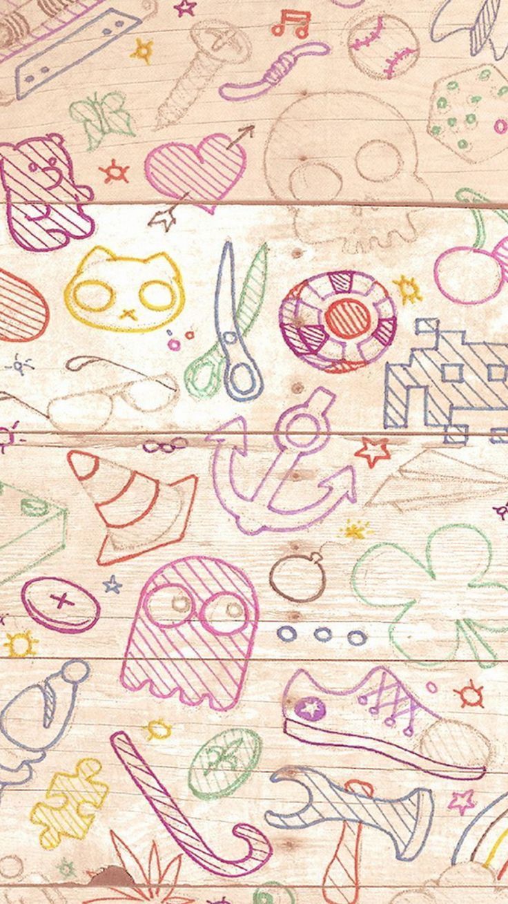 Colorful Doodles Light Wood Background iPhone 6 Wallpaper | iPhone ...
