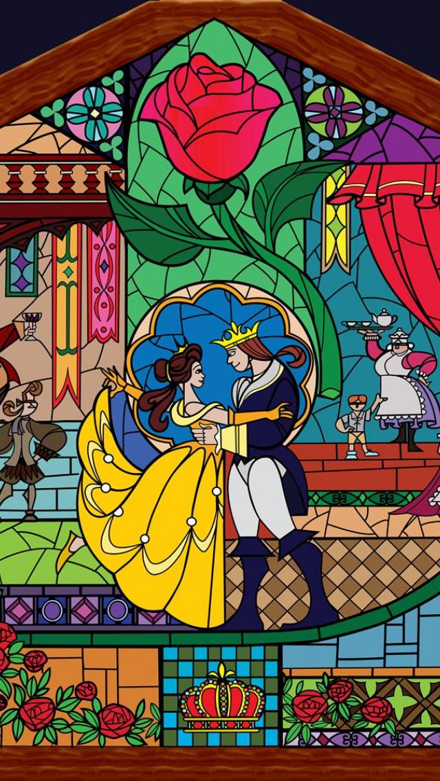 beauty and the beast stained glass wallpaper