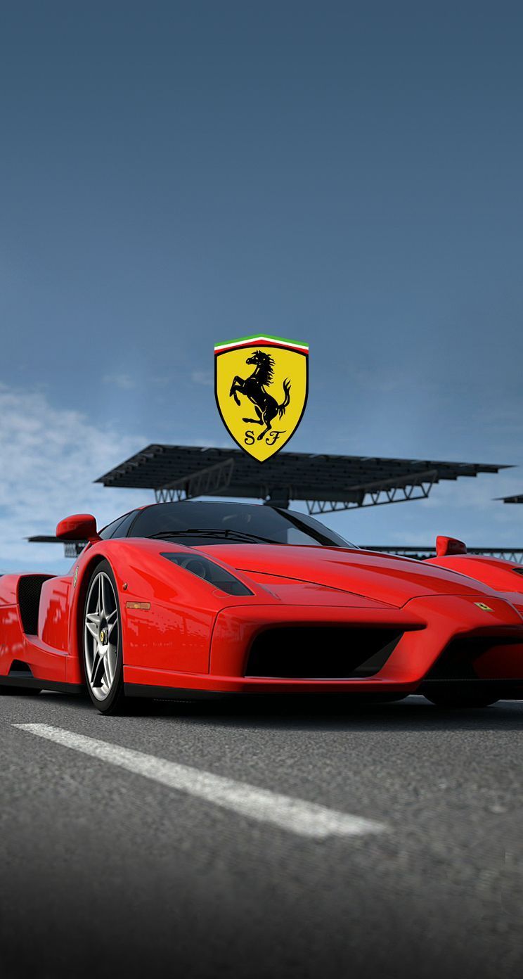 Red Ferrari with logo iPhone 5 Parallax Wallpaper (744x1392)