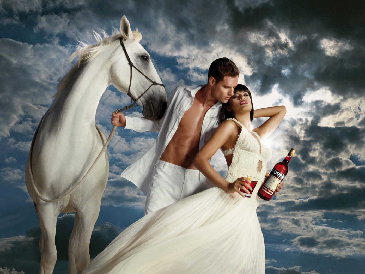 Campari Advertising Eva Mendes with Handsome Man And Horse