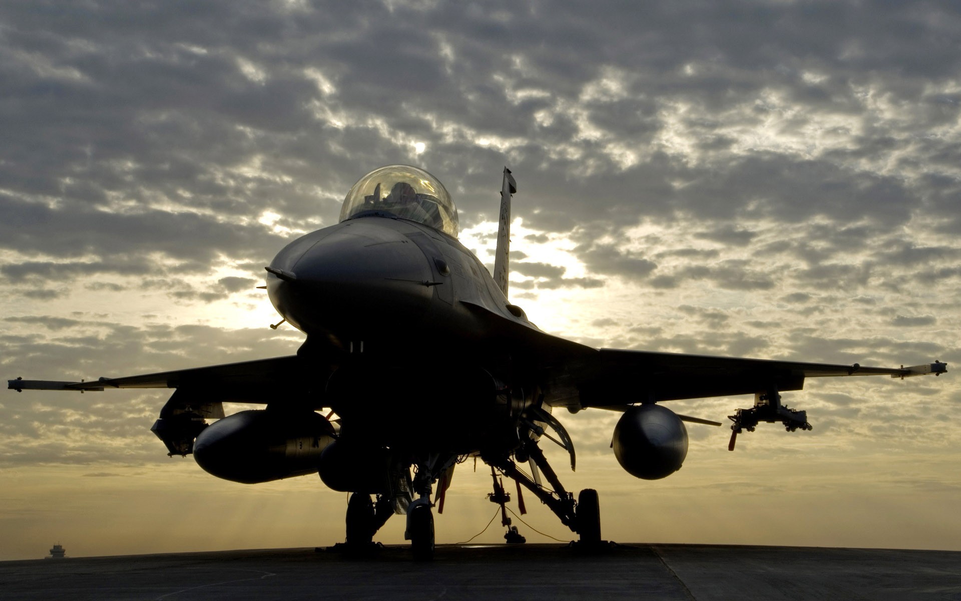 Wallpaper clouds, evening, F 16, Fighting Falcon, General Dynamics