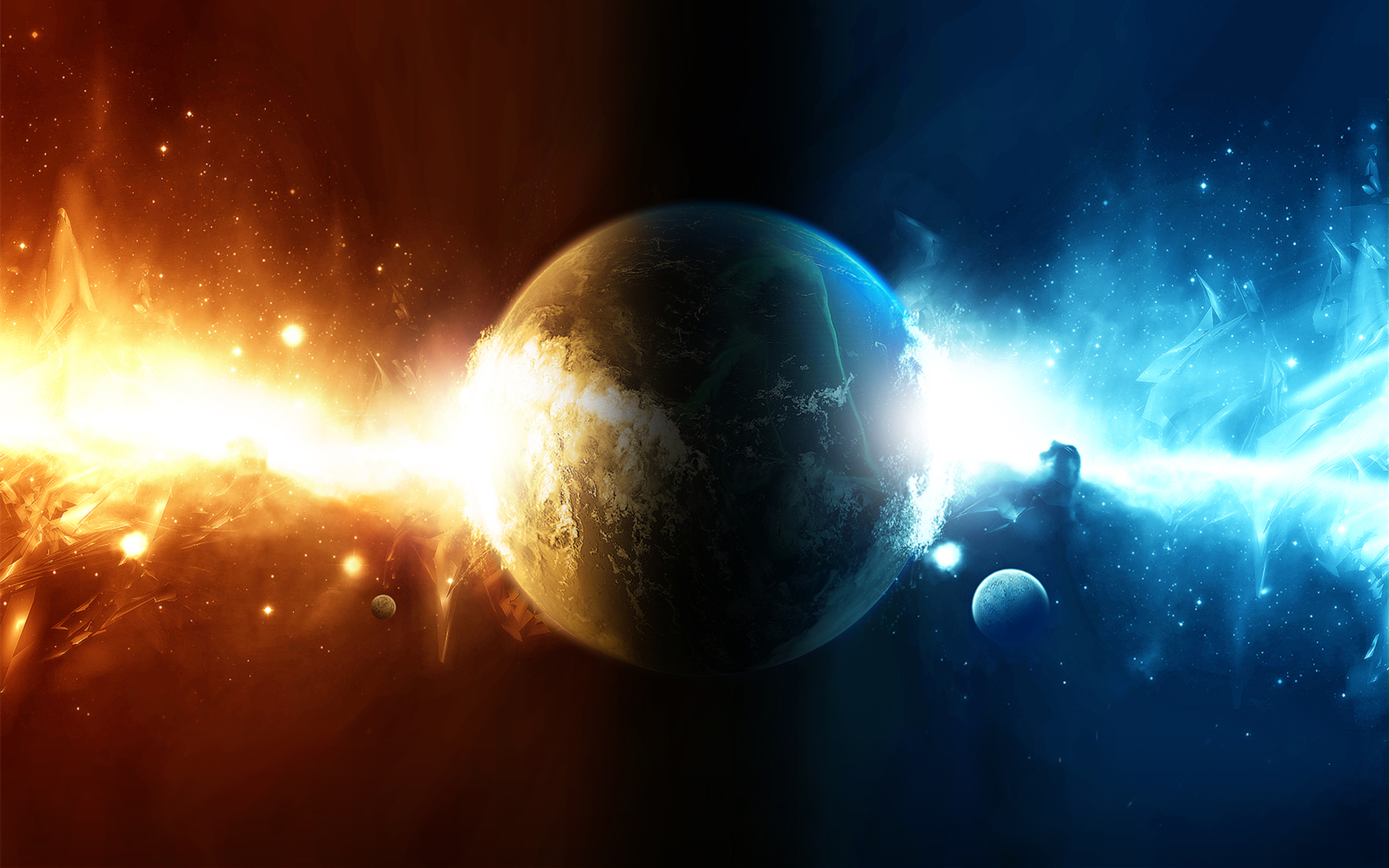 Fight between fire and water in the space - HD wallpaper