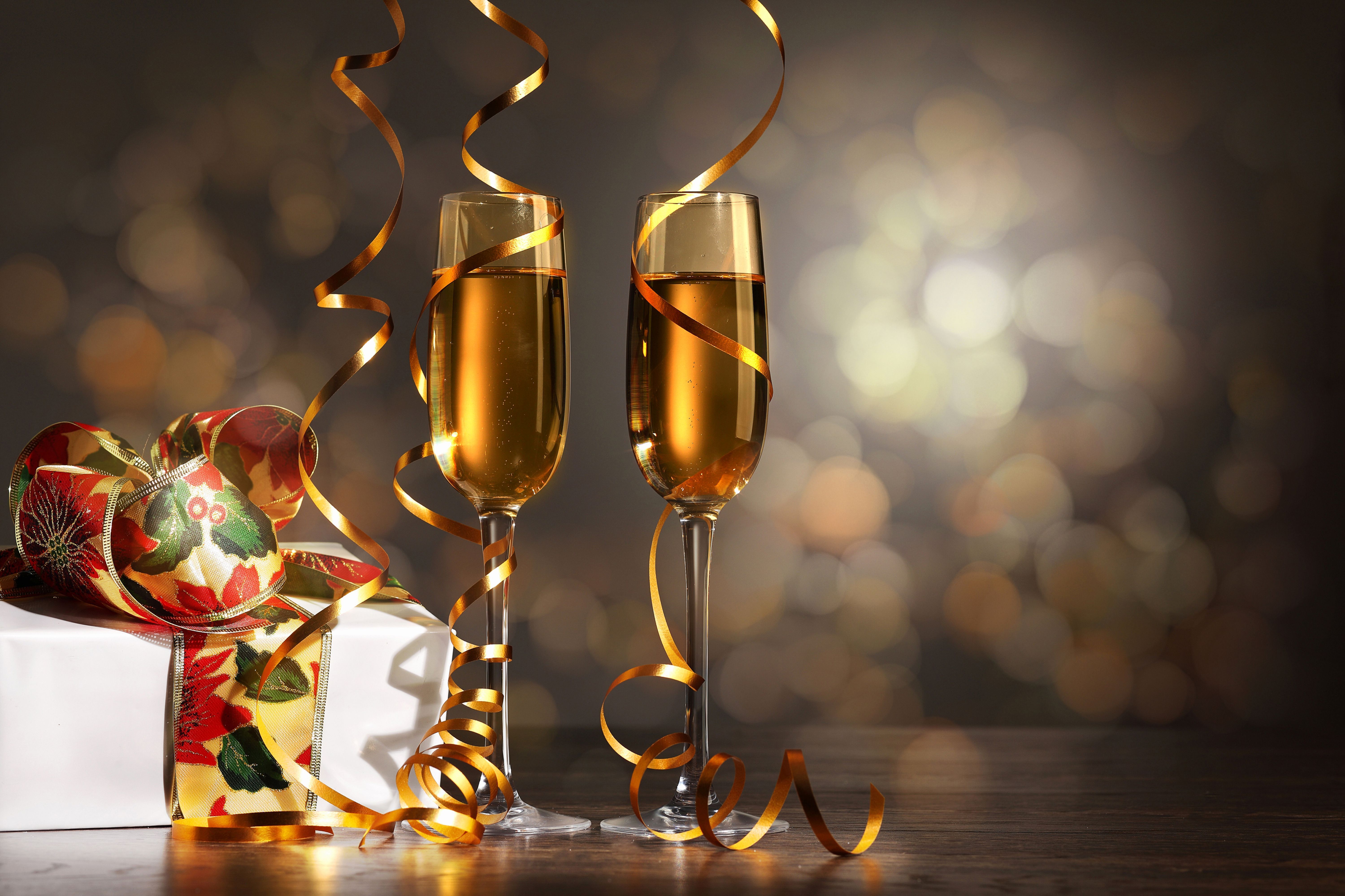 Wallpapers Holidays Christmas Champagne Stemware Ribbon Image ...