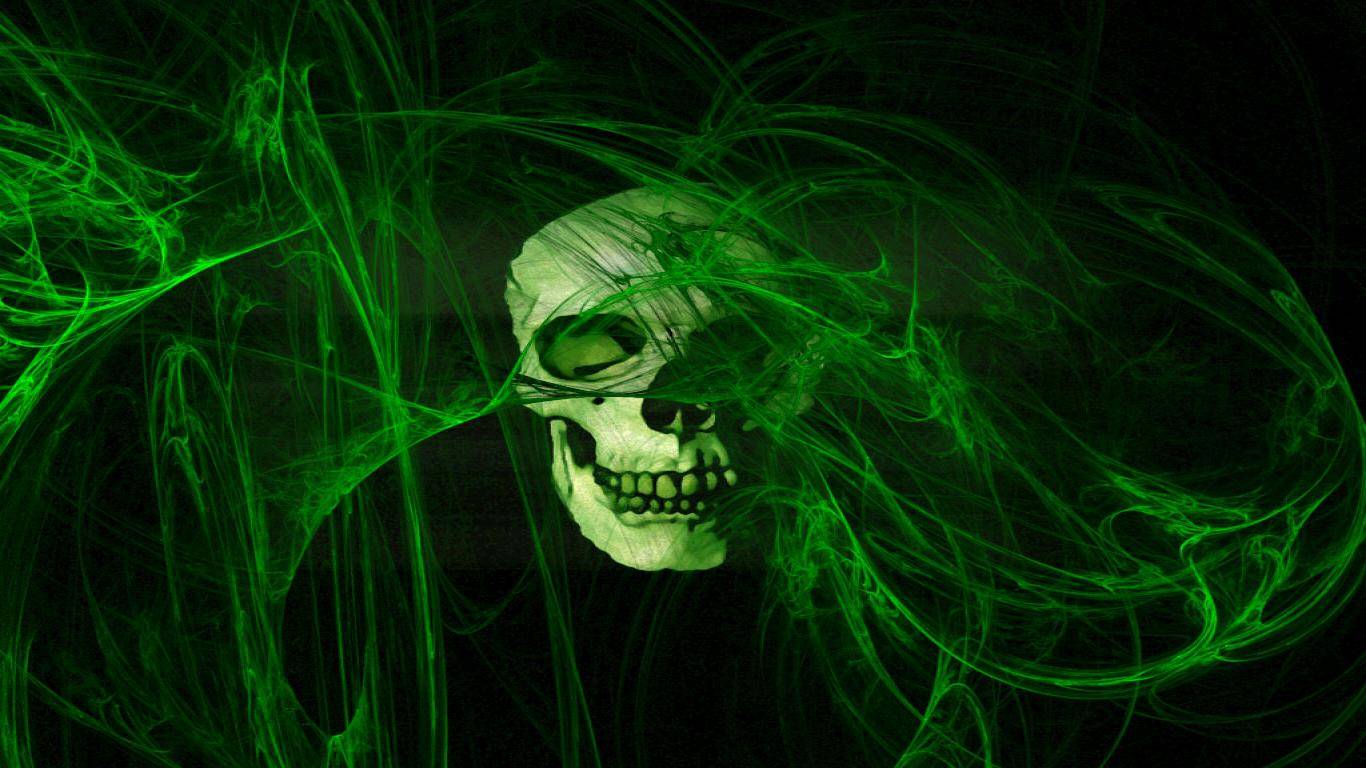 Skull in green smoke - Horror Wallpaper