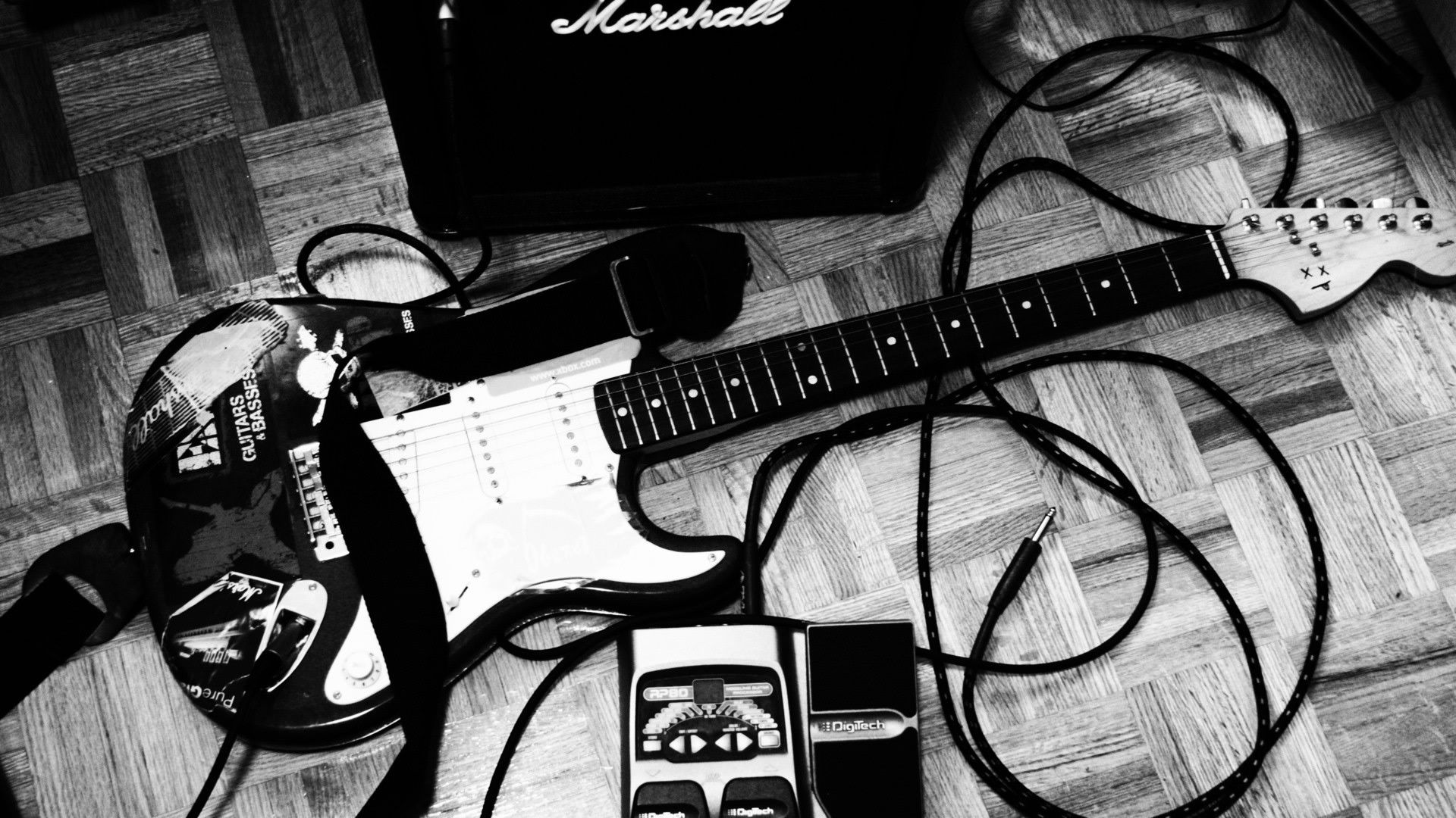 Entertainment music guitars black white amp strings tech wallpaper