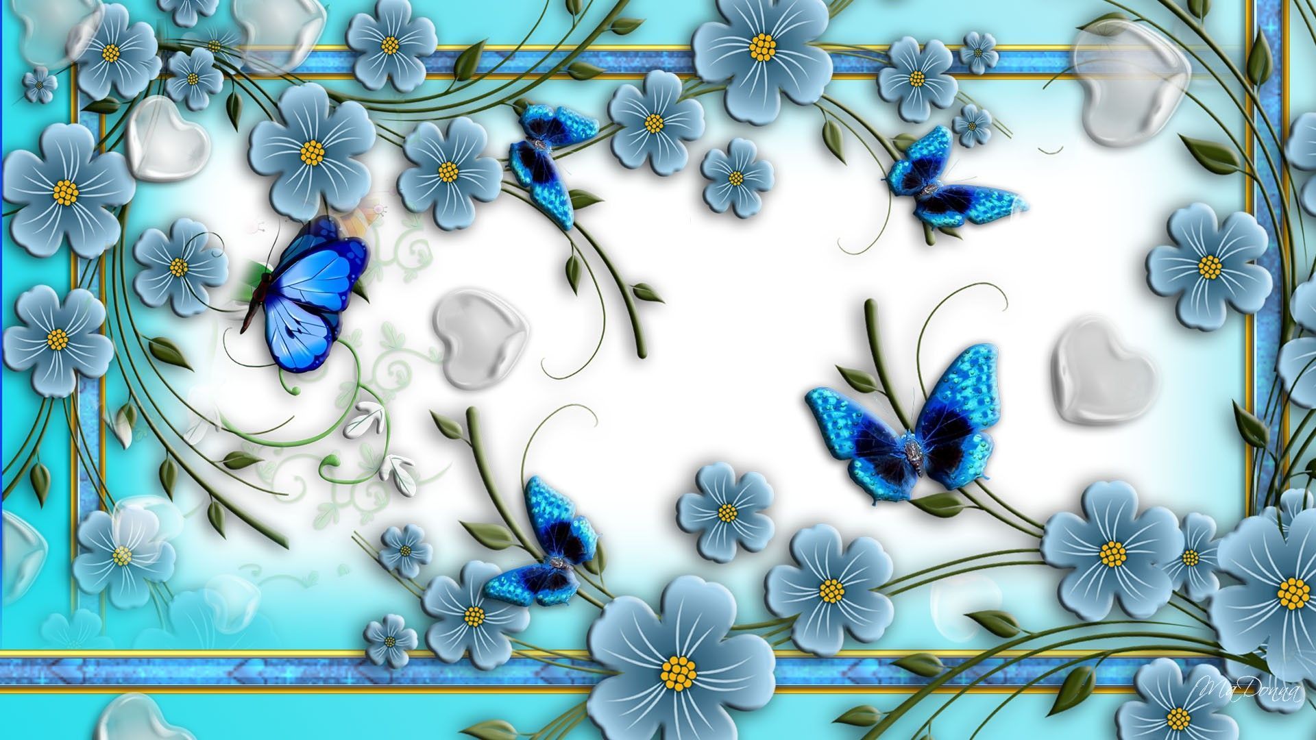 Download Blue Butterflies Abstract Flowers Unique Nature Wallpaper ...