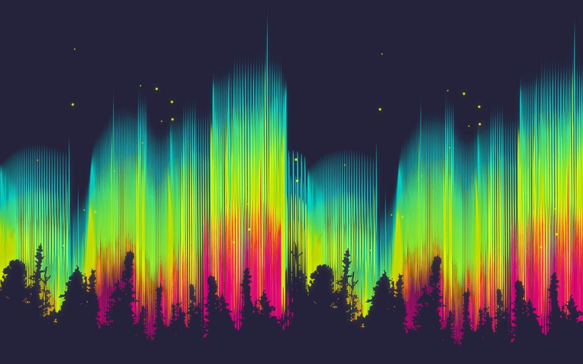 Wallpaper Abstract, Bright, Color, Aurora Borealis, Forest, Stars ...