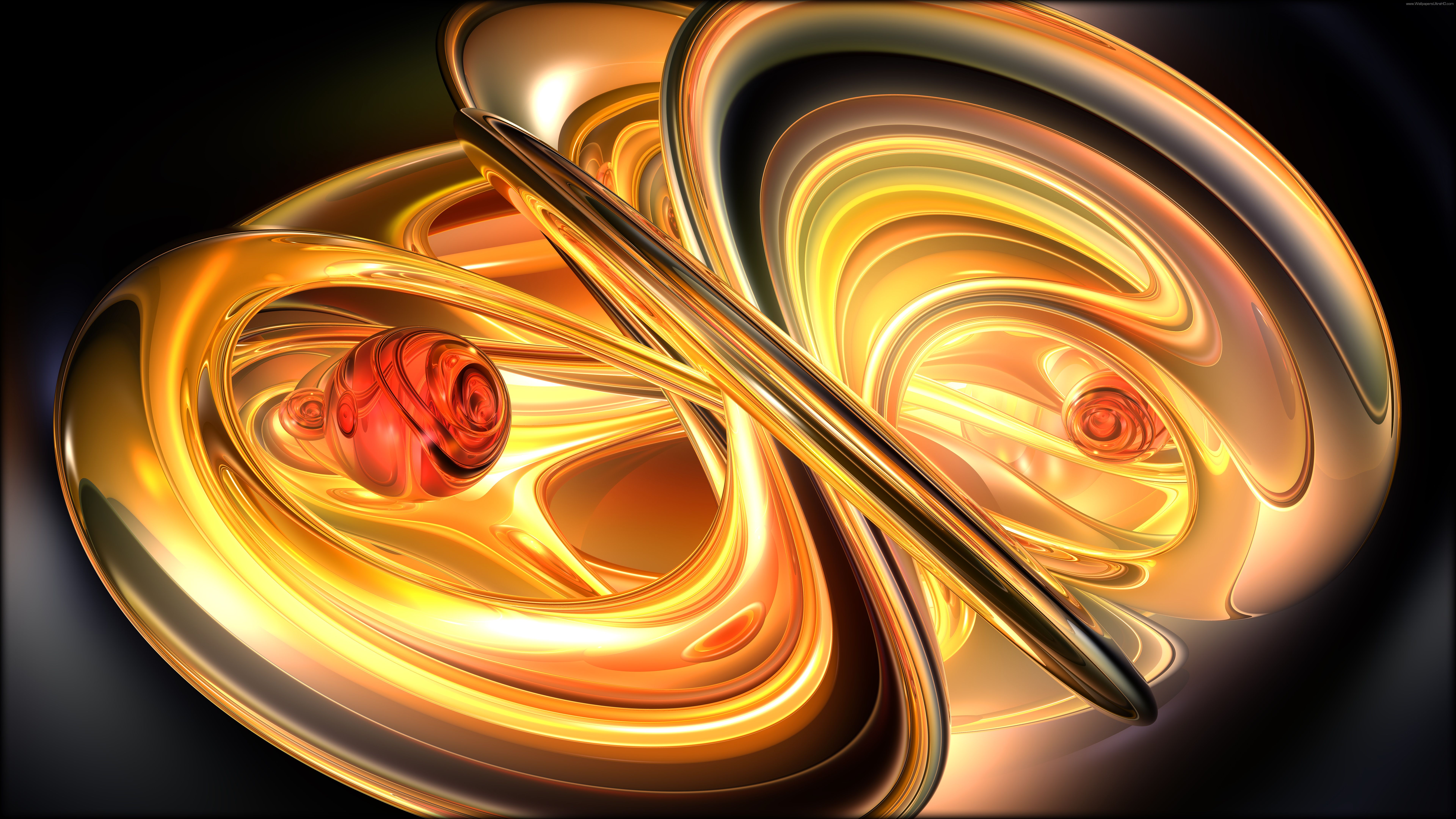 3D red ball in gold rings abstraction 7680