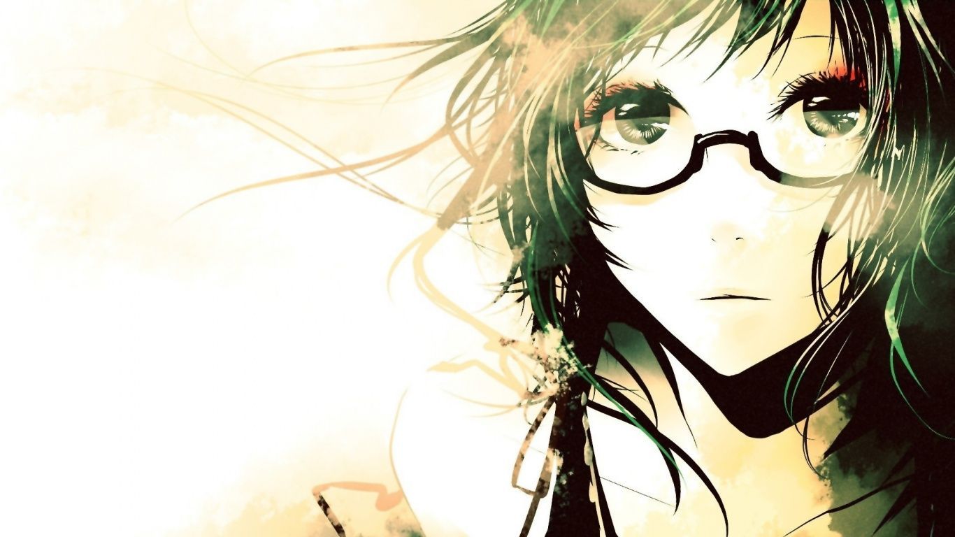 1366x768 Anime girl glasses Wallpaper