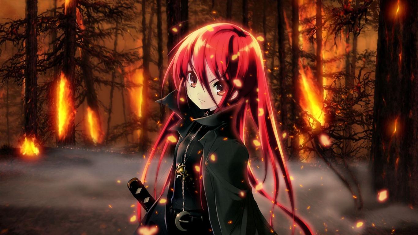 In The Forest Of Red Hair Anime Girl Wallpaper 1366×768 | HD ...