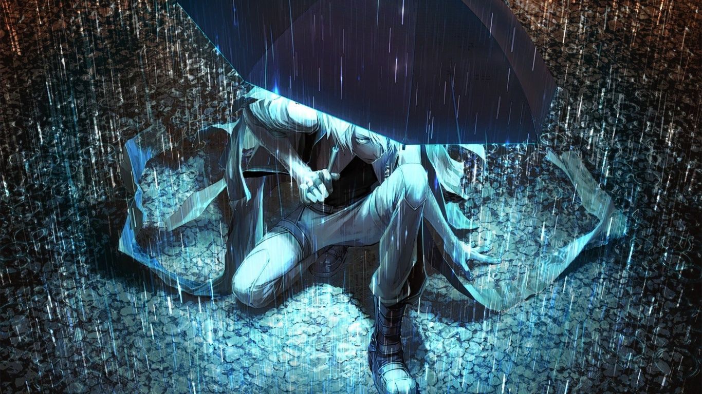 1366x768 Anime Guy Umbrella Wallpaper