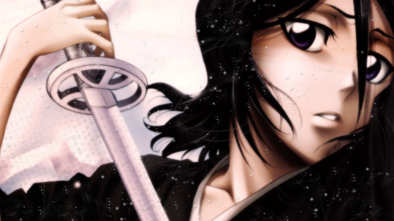 Black hair anime girl holding a sword Wallpaper | 1366x768 ...