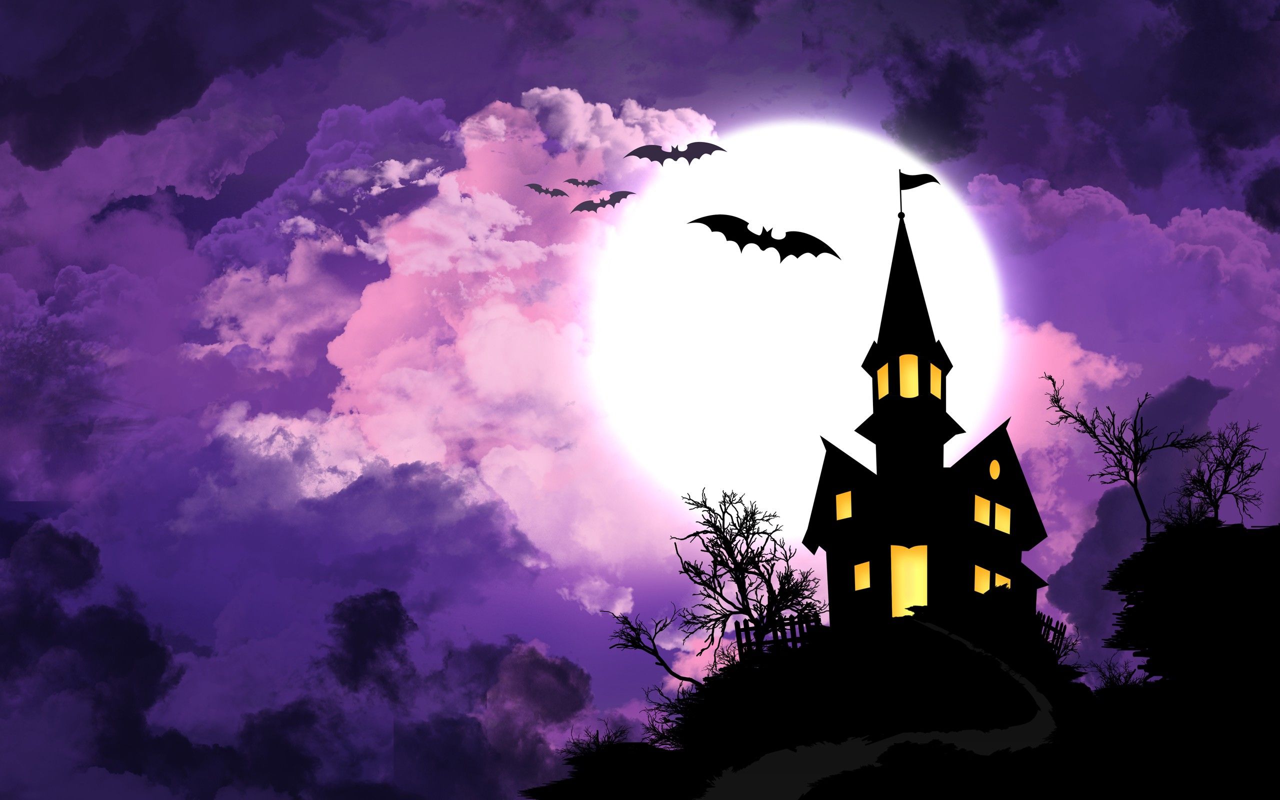 Halloween House & Bats - Wallpaper #37480