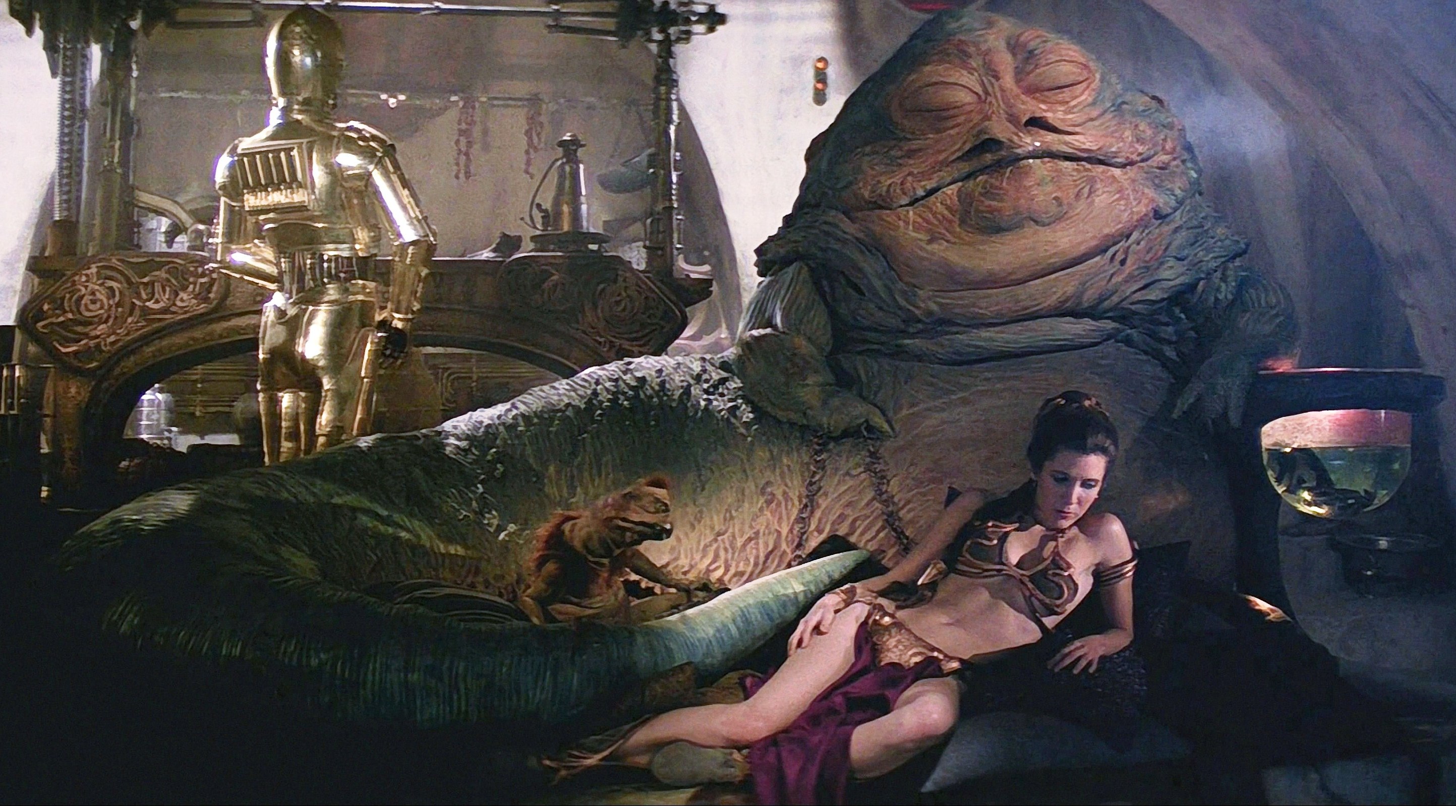Star Wars Princess Leia Gold Bikini Jabbas Palace HD Wallpaper
