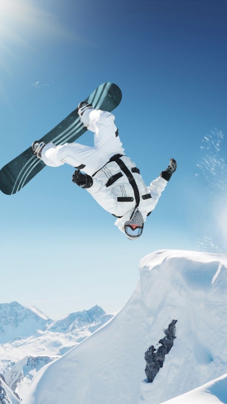 Download Wallpaper 750x1334 Snowboarding, Trick, Jump, Mountain