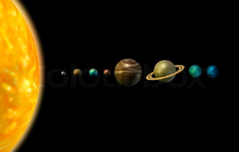 Solar system 3d illustration sun and planets on black background ...