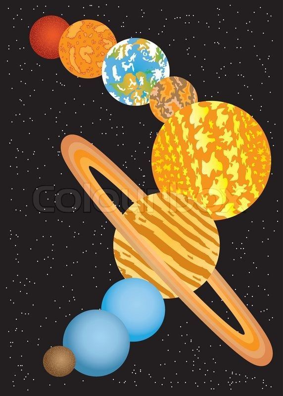 Nine planets of solar system on the black background stock vector