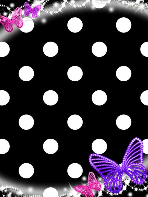 Cute black polka dotted wallpaper with jeweled butterflies ...