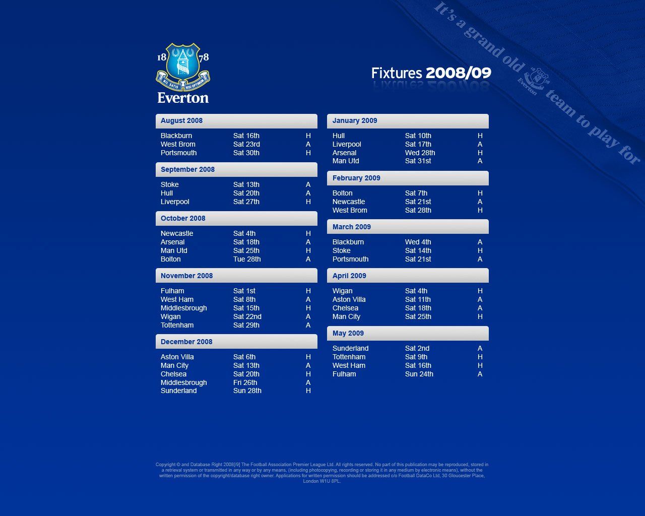 12801024 Everton Premier League - Everton FC 2008 / 09 Season
