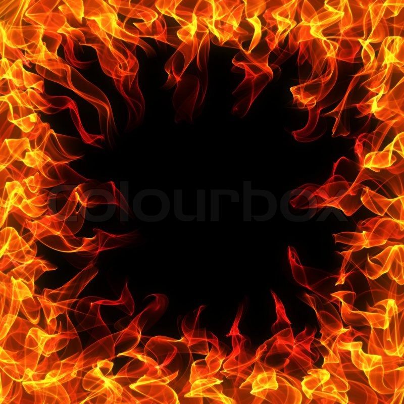 Fire and flame frame on black background Stock Photo Colourbox