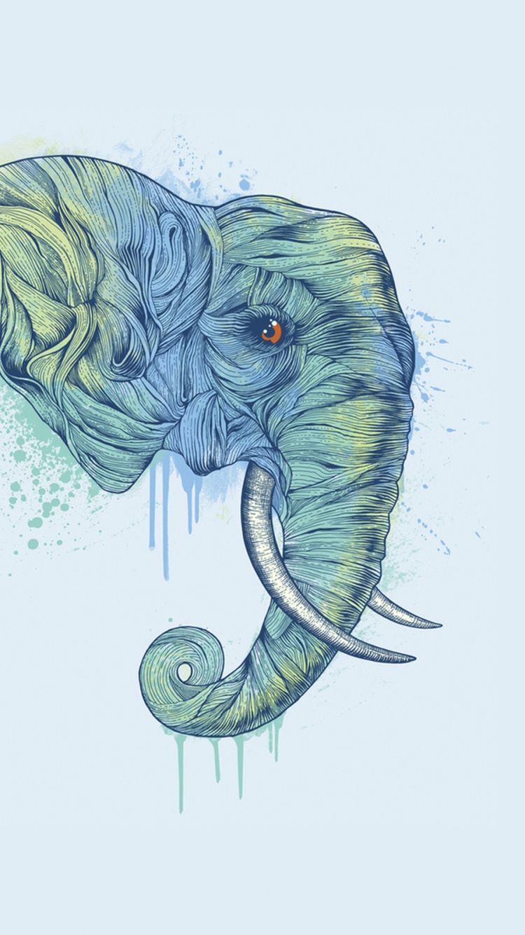 Download Wallpaper 750x1334 Head, Trunk, Elephant, Abstract ...