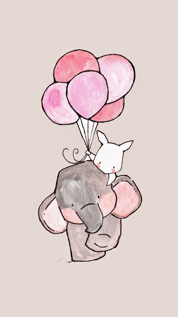 Background, balloons, cute, drawing, elephant, iphone, sweet