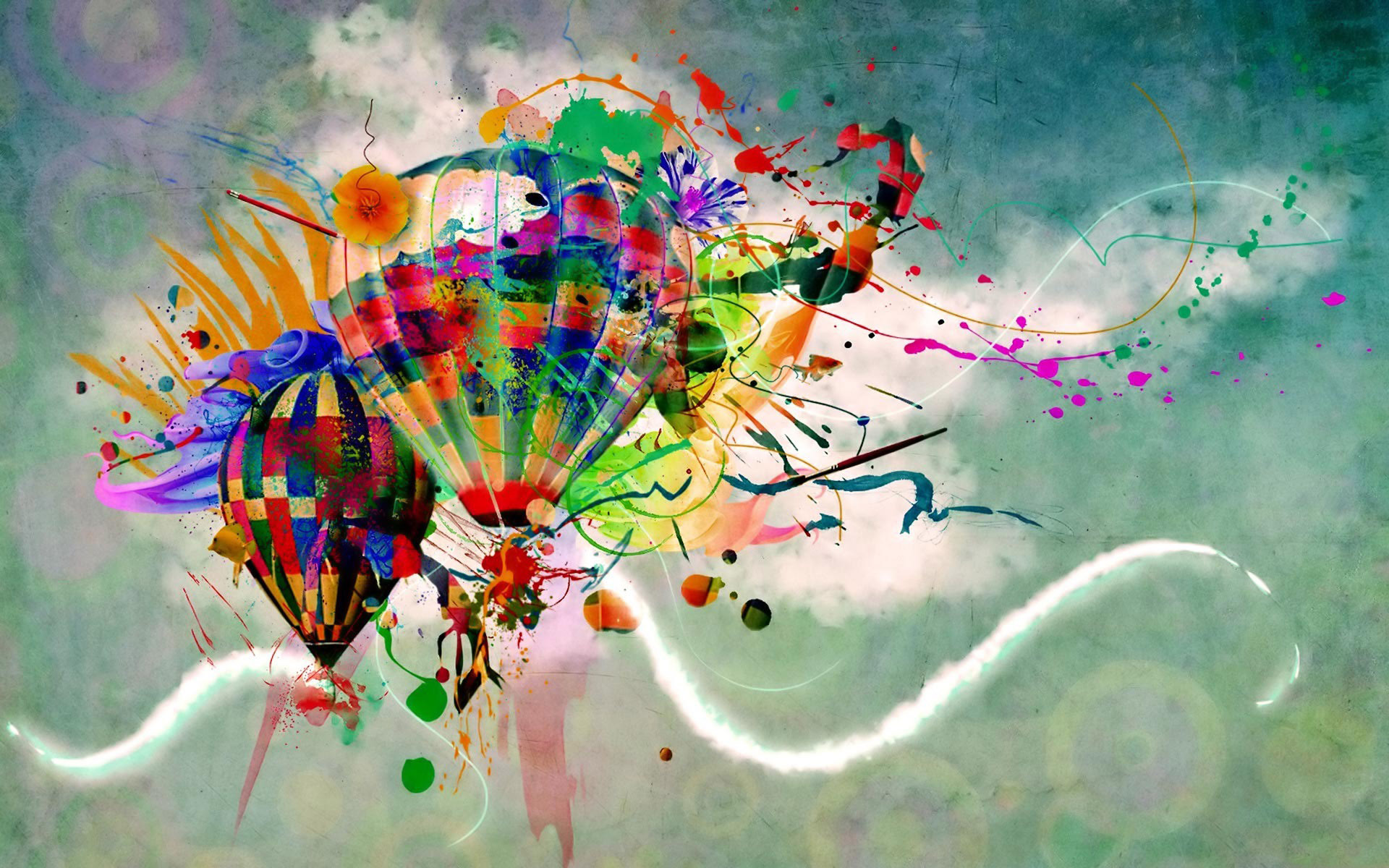 Color splashed hot air balloons, digital-art, 1920x1200 HD ...