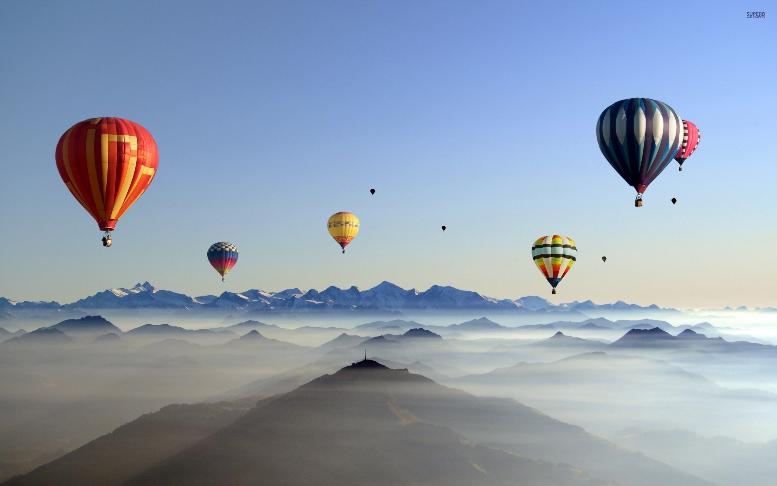 Hot Air Balloons Above The Mountain Lake Wallpaper 2560x1600 - ImgMob