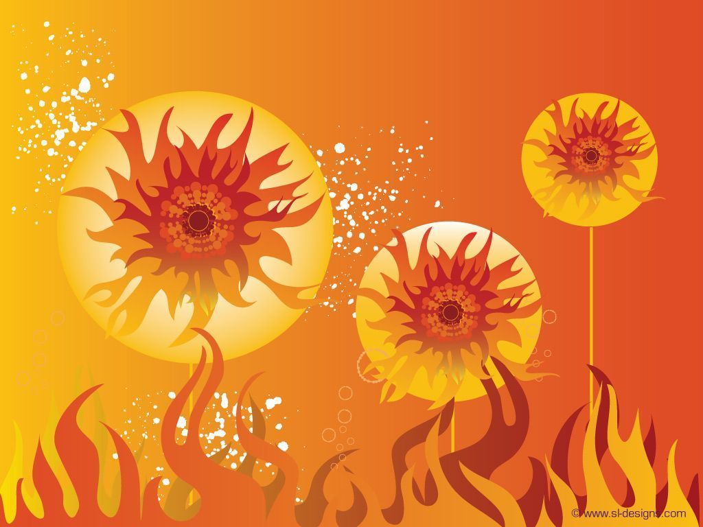 Sun Flowers with flames - Desktop Wallpaper
