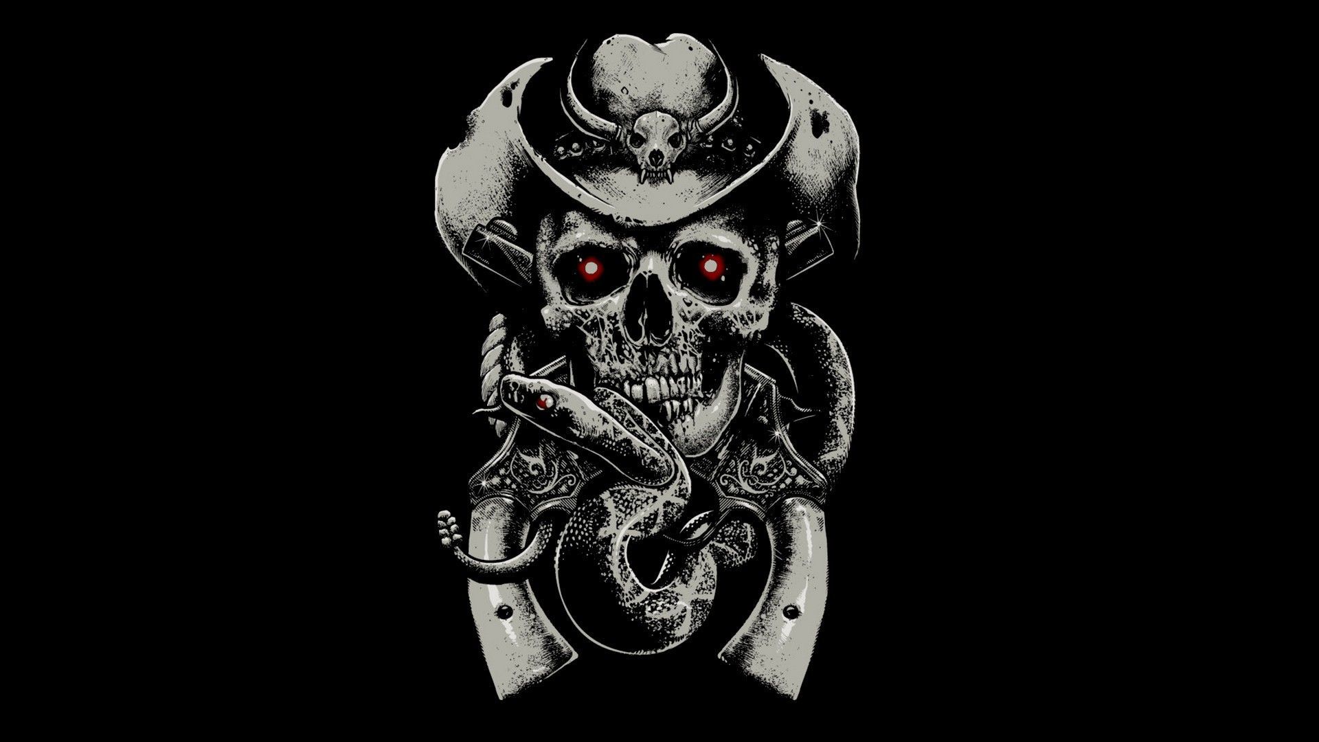 Download Wallpaper 1920x1080 Skull, Fear, Hat, Guns, Snake ...
