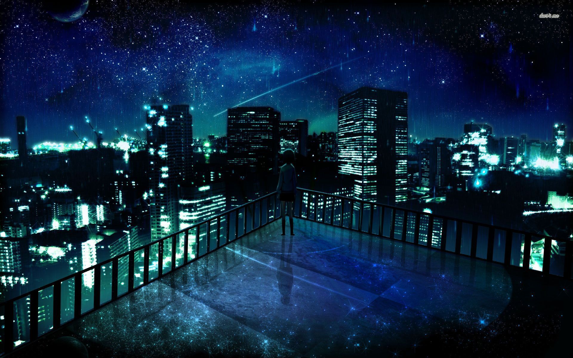 Girl staring at the city at night wallpaper - Anime wallpapers
