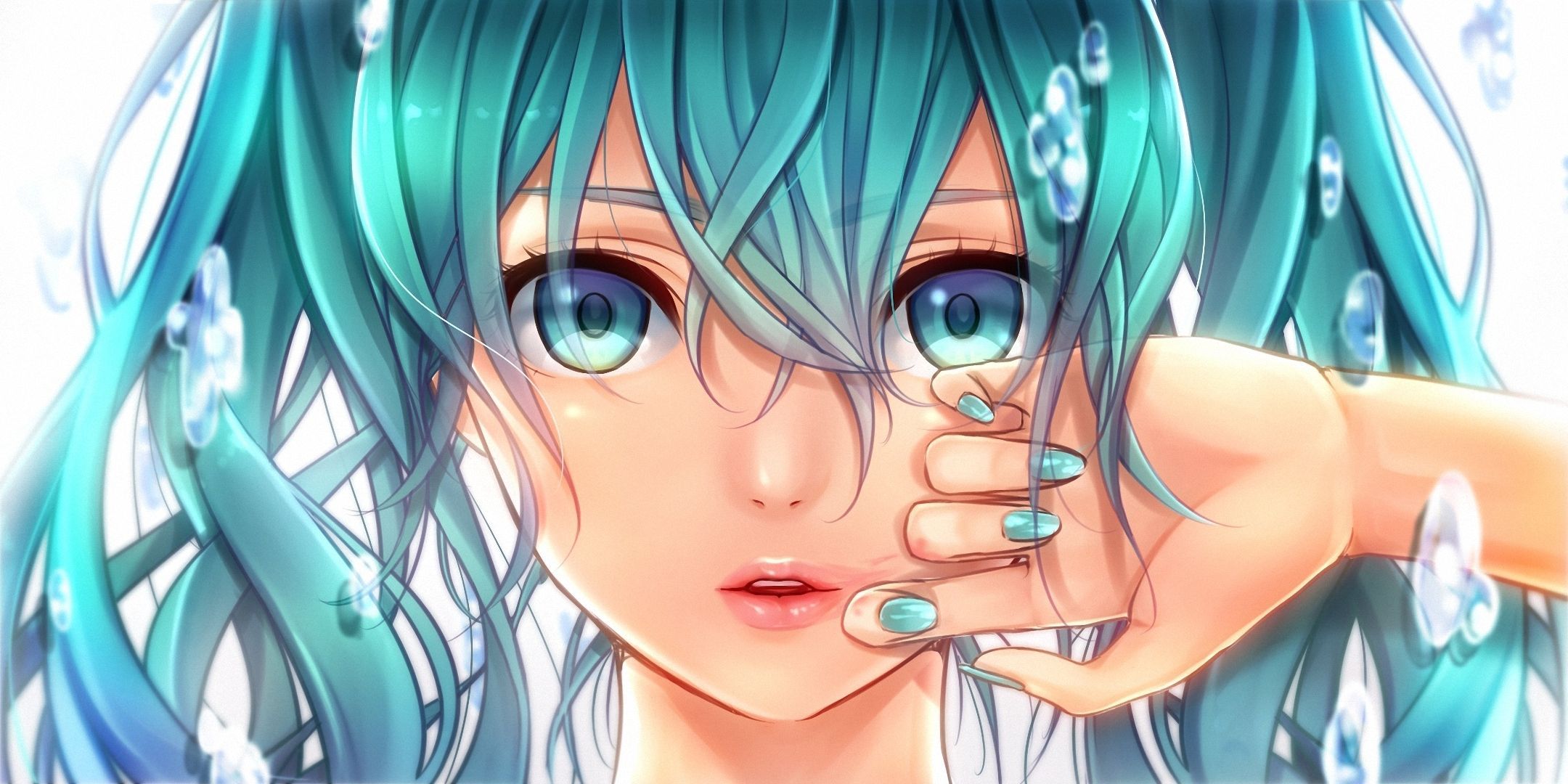 Vocaloid Eyes Face Glance Light Blue Hair Anime wallpaper