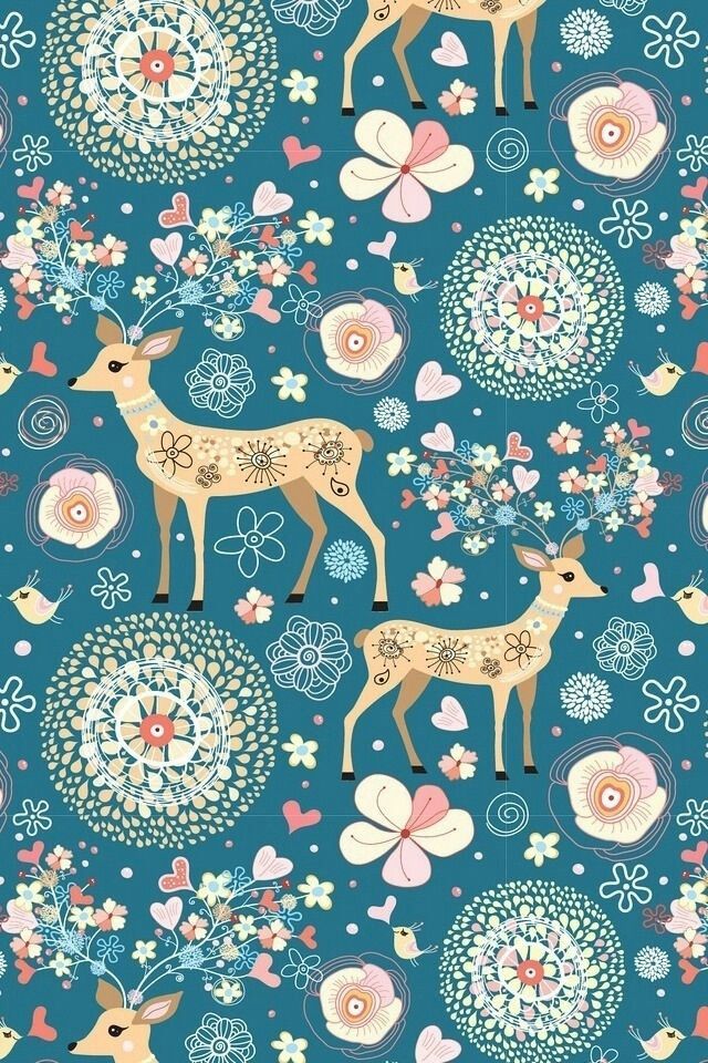 Deer, flower, snowflake doilie art pattern wallpaper Wallpaper