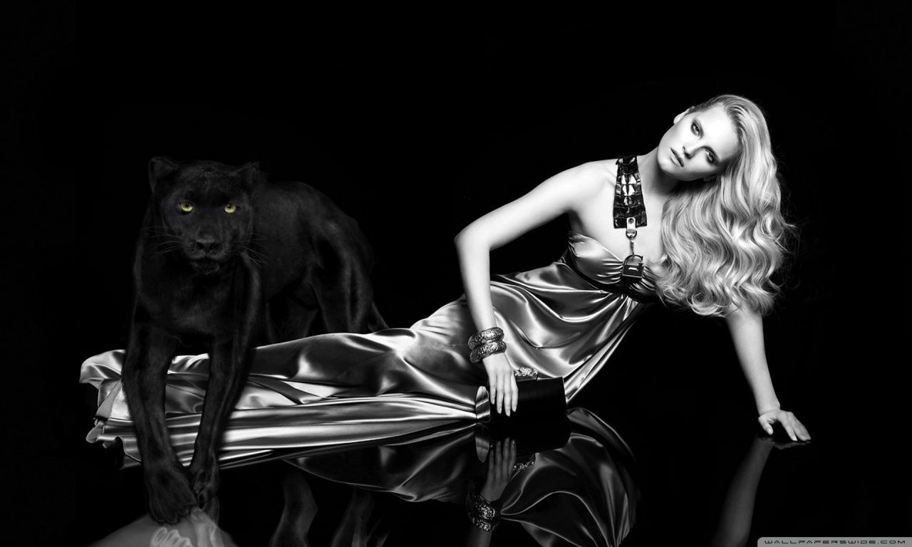 Blonde Woman And Black Panther HD desktop wallpaper Widescreen