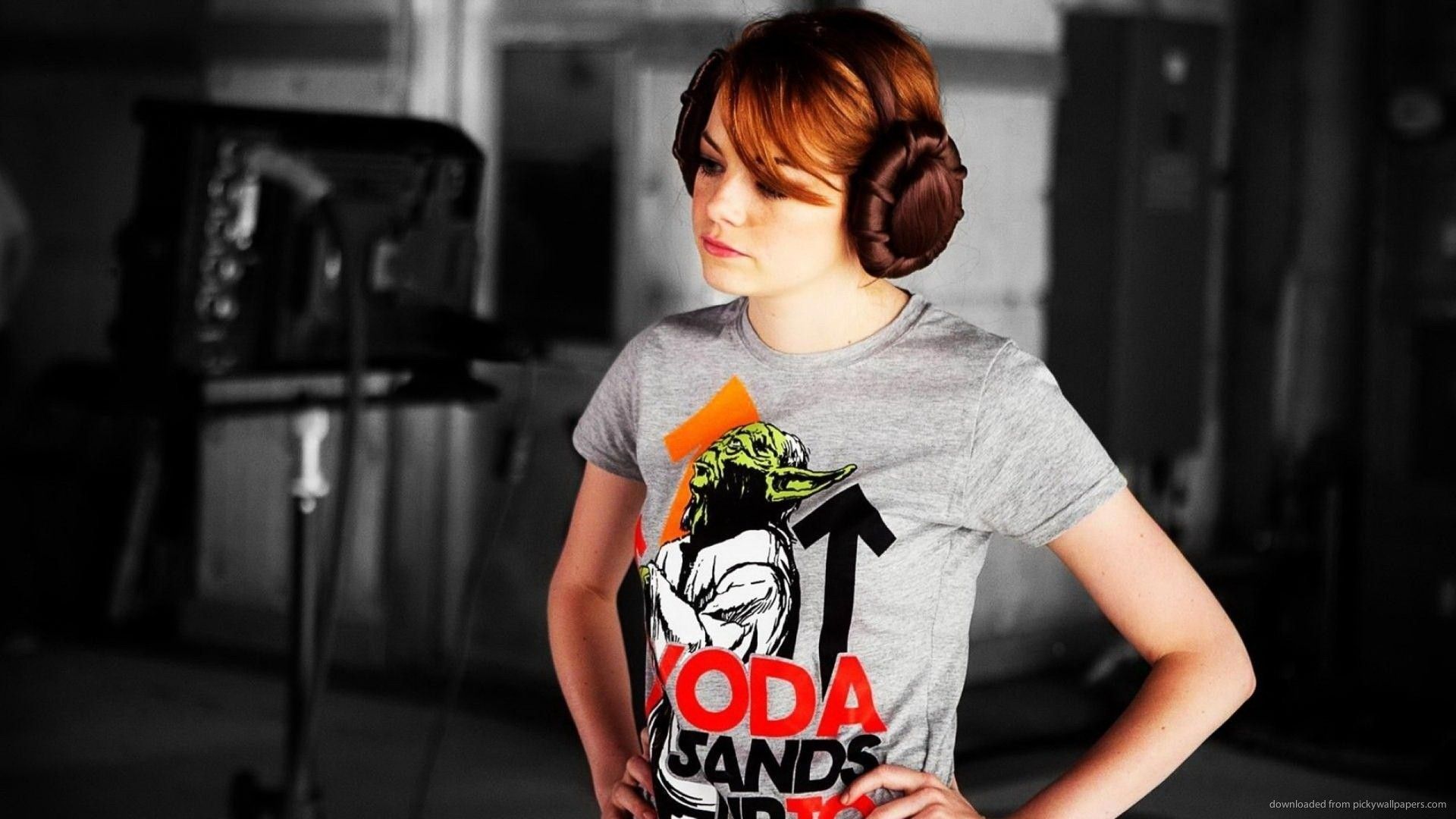 Download 1920x1080 Emma Stone With Princess Leia Hairstyle Wallpaper