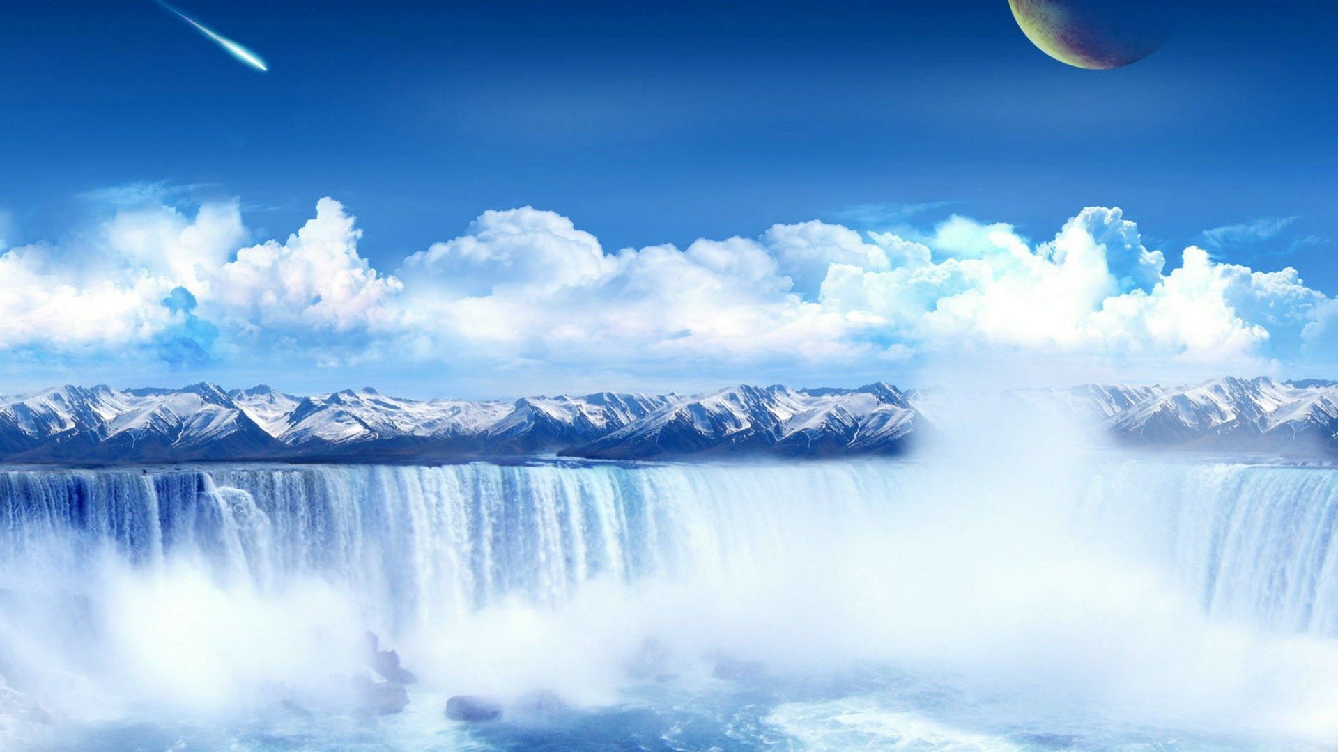 Hd 1920x1080 Cool Waterfall And Planet Desktop Wallpapers Backgrounds