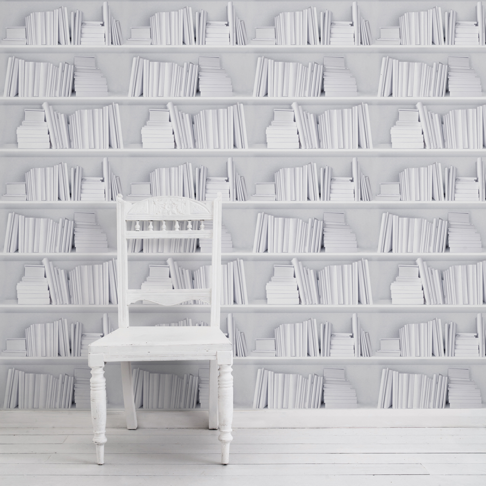 White Bookshelf Wallpaper - CuriousEgg