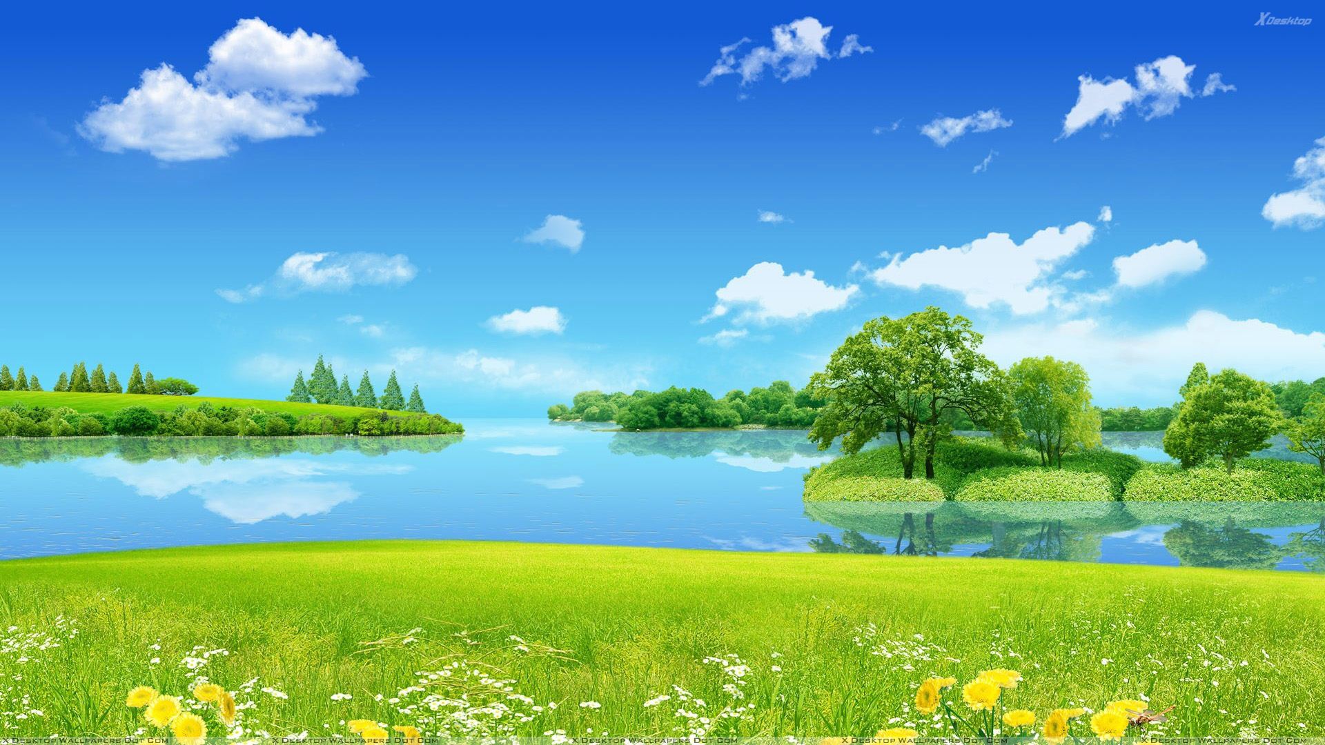 Heavenly Park With Lake In It Wallpaper