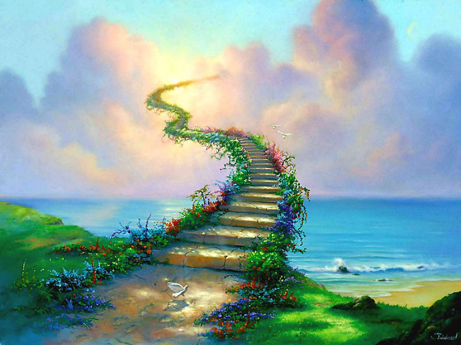 Heavenly Staircase Painting Wallpaper | Free HD