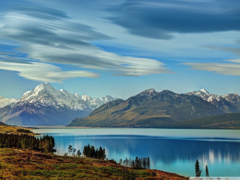 The Road to Mount Cook along Lake Pukaki HD desktop wallpaper