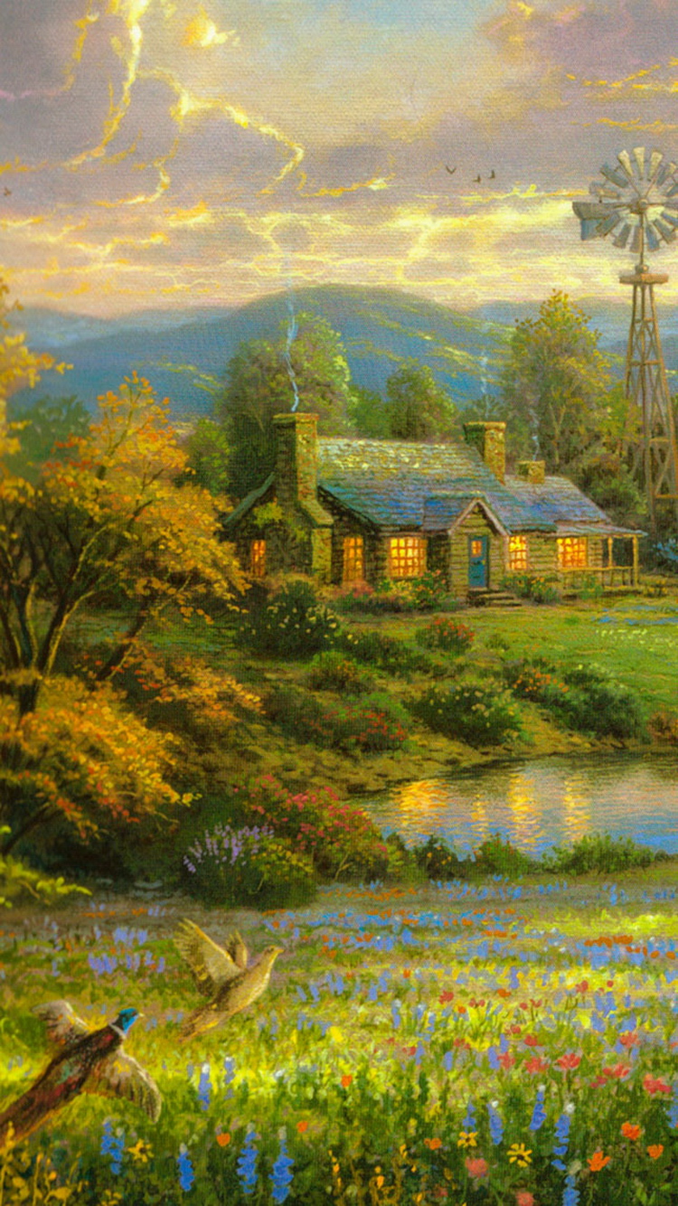 Country Home Lake Painting iPhone 6 Wallpaper / iPod Wallpaper HD ...