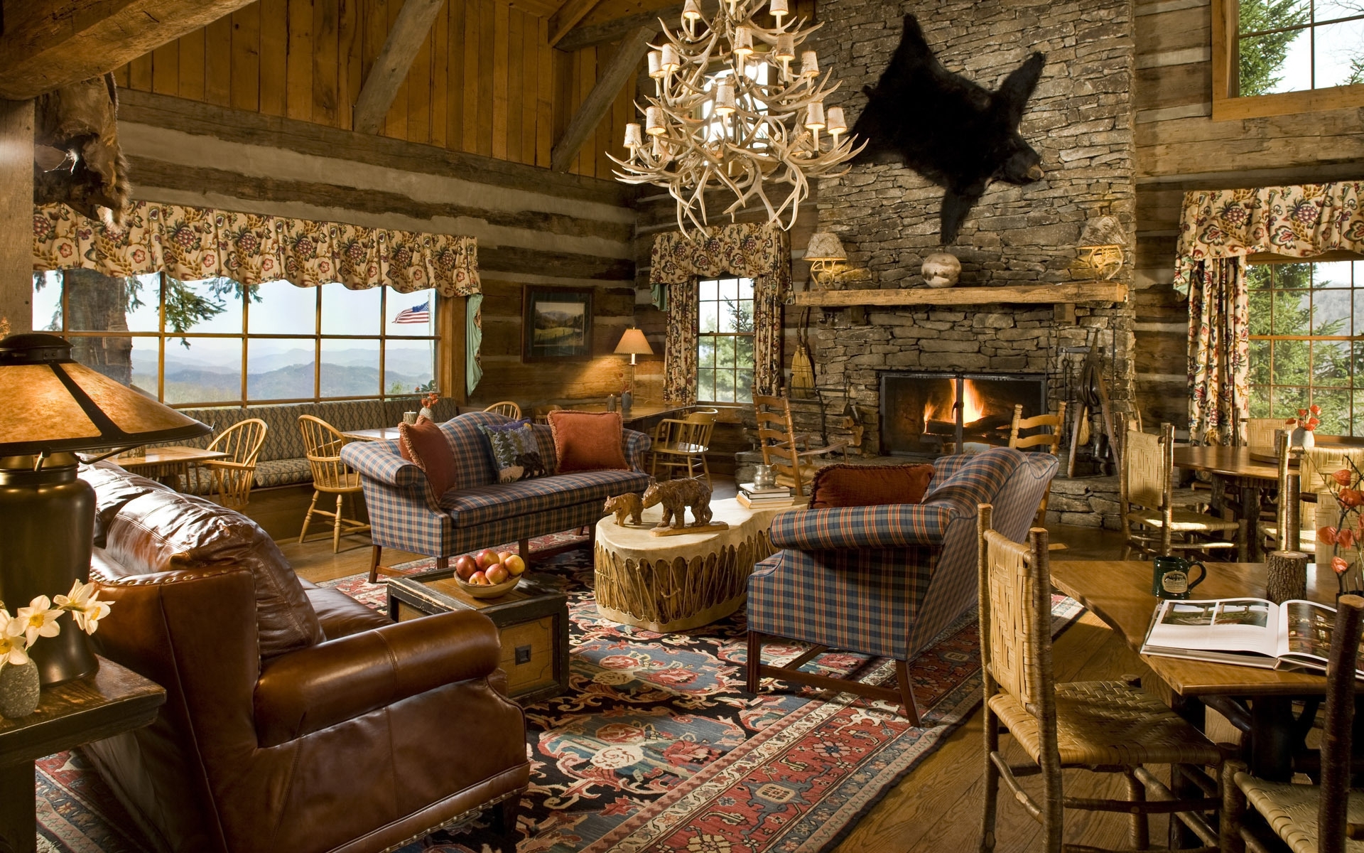 furniture, couch, rug, architecture, fireplace, brown, wood ...
