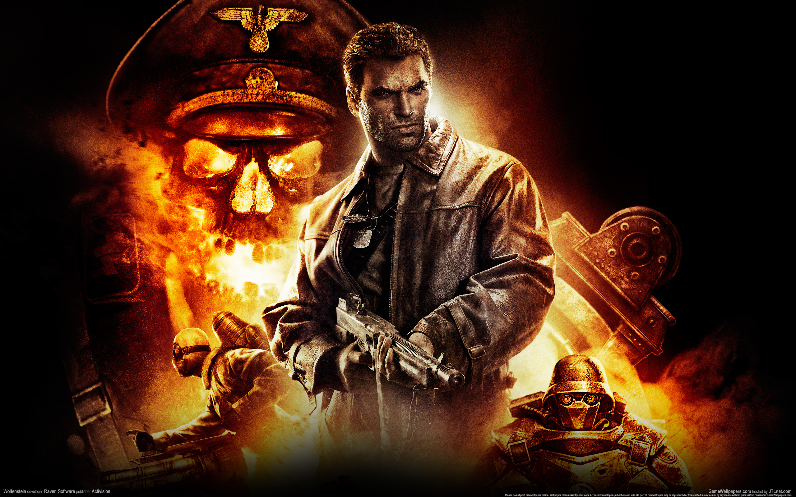 Wallpapers Man On Fire Wolfenstein Black Game Gun Men Skull