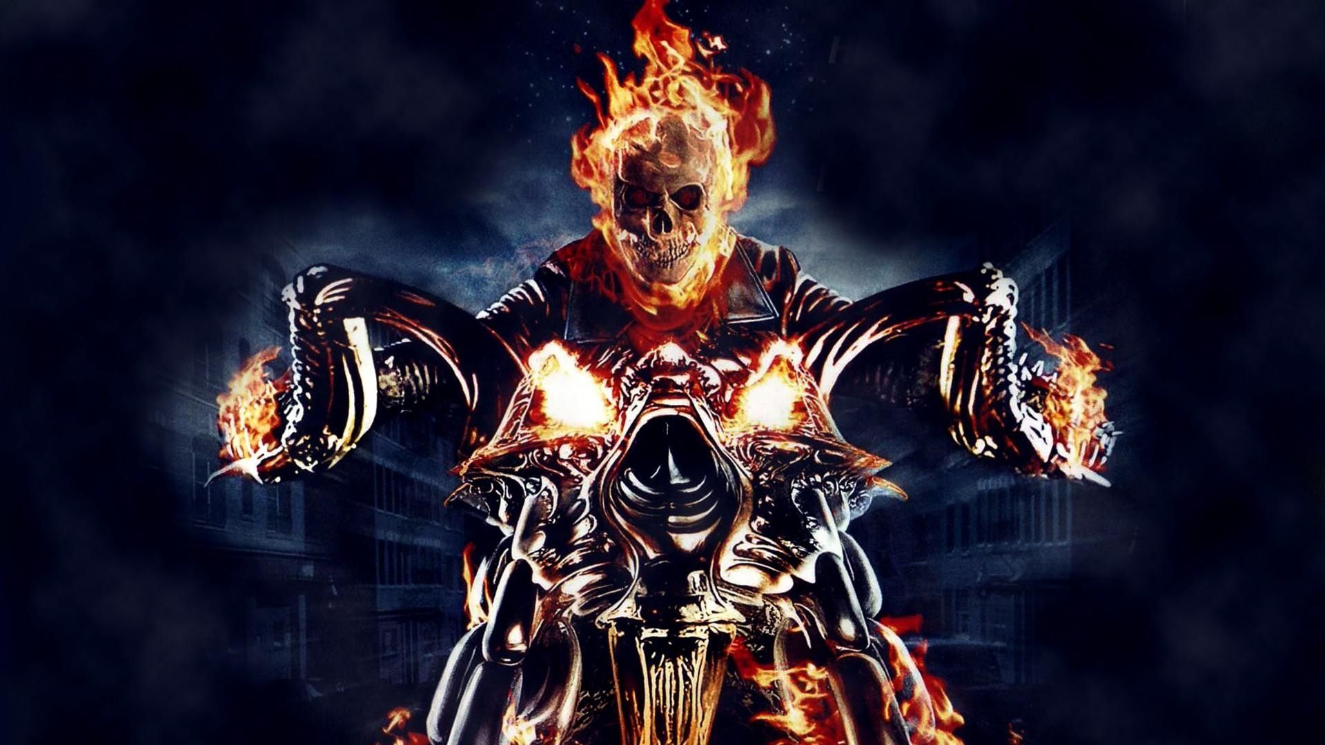 Download Wallpaper 1920x1080 Ghost rider, Motorcycle, Fire, Skull