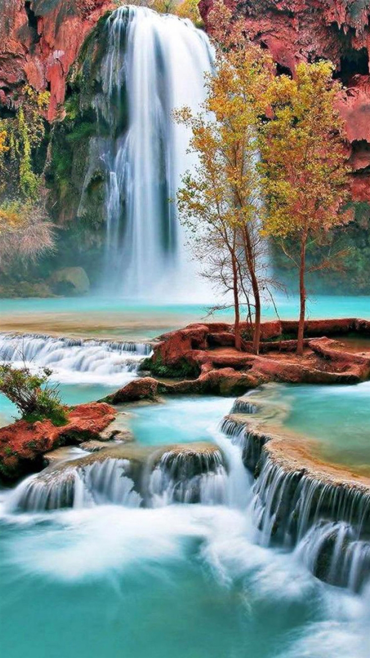 Nature Autumn Waterfall Landscape iPhone 6 Wallpaper Download ...