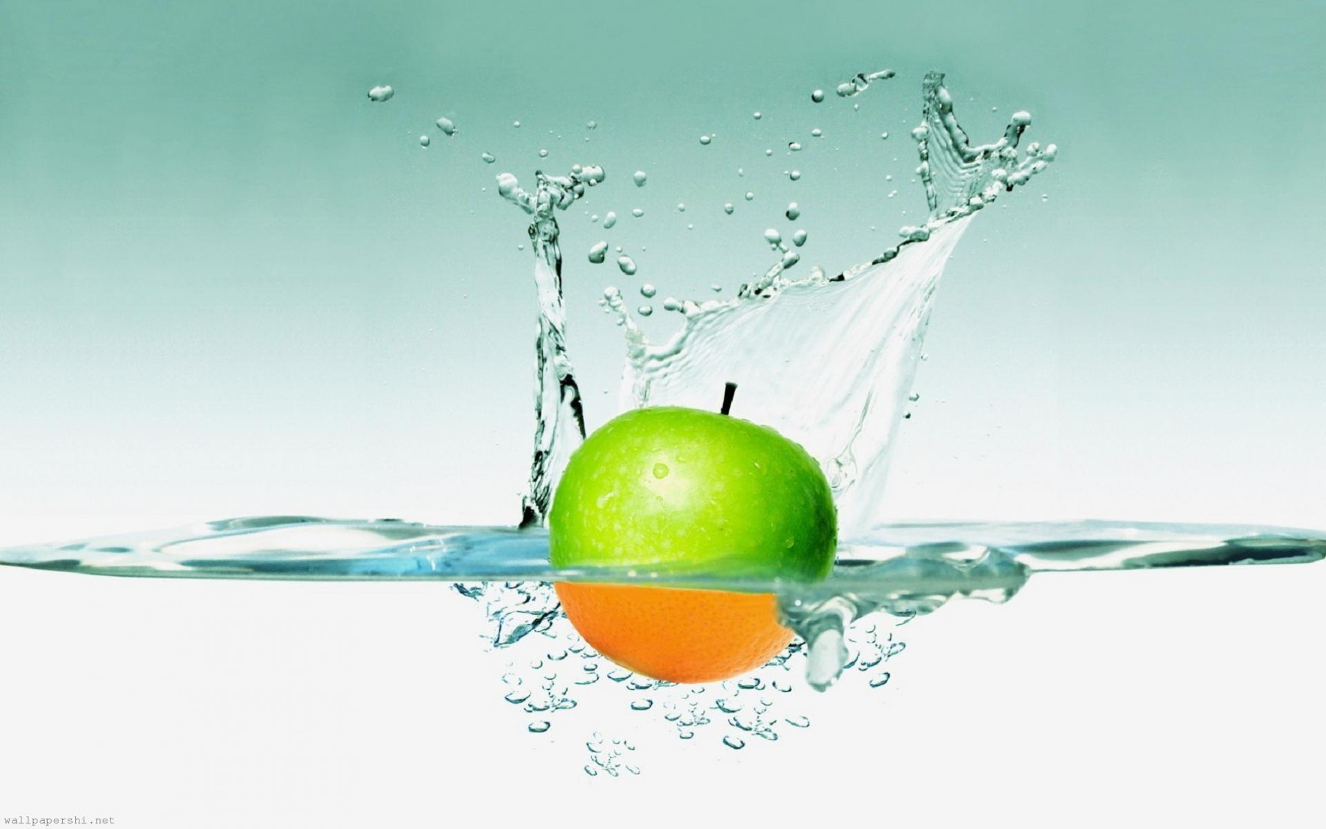Orange Apple Water Splash Wallpaper HD Of Fresh Fruits